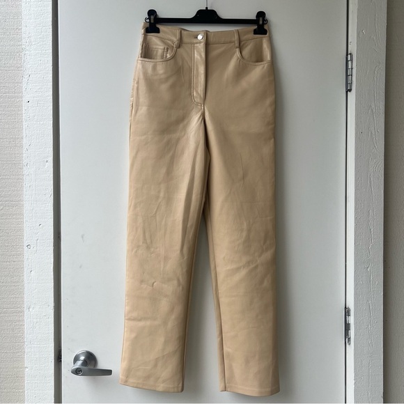 Wilfred Aritzia Melina Vegan Leather Straight Leg Pants - Cream Beige - Size 8 - Picture 4 of 12